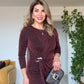 SHIMMERING WRAP DETAIL MIDI DRESS – DEEP PLUM