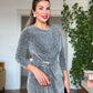 SHIMMERING WRAP DETAIL MIDI DRESS – SİLVER