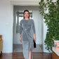 SHIMMERING WRAP DETAIL MIDI DRESS – SİLVER