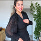 BEADED CHIFFON SLEEVE SUIT SET - BLACK
