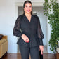 BEADED CHIFFON SLEEVE SUIT SET - BLACK