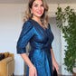 SEQUIN WRAP SHINY MIDI EVENING DRESS – BLUE