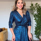 SEQUIN WRAP SHINY MIDI EVENING DRESS – BLUE