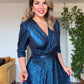 SEQUIN WRAP SHINY MIDI EVENING DRESS – BLUE
