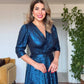 SEQUIN WRAP SHINY MIDI EVENING DRESS – BLUE