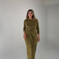 SHIMMERING WRAP DETAIL MIDI DRESS – KHAKİ