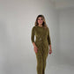 SHIMMERING WRAP DETAIL MIDI DRESS – KHAKİ