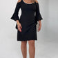 COLD SHOULDER MINI DRESS WITH CRYSTAL DETAIL AND FLARED SLEEVES – BLACK