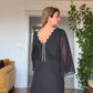 MIDI DRESS WITH ZIRCON DETAILS AND CHIFFON SLEEVES – BLACK