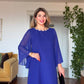 MIDI DRESS WITH ZIRCON DETAILS AND CHIFFON SLEEVES – ROYAL BLUE