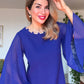 MIDI DRESS WITH ZIRCON DETAILS AND CHIFFON SLEEVES – ROYAL BLUE