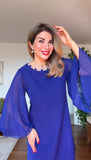 MIDI DRESS WITH ZIRCON DETAILS AND CHIFFON SLEEVES – ROYAL BLUE