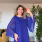 MIDI DRESS WITH ZIRCON DETAILS AND CHIFFON SLEEVES – ROYAL BLUE