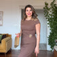 BELTED DRAPED MIDI DRESS – BROWN