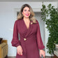 CROSS COLLAR DRESS - BURGUNDY