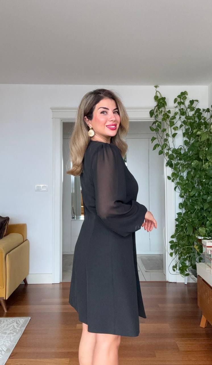 CROSS COLLAR DRESS - BLACK