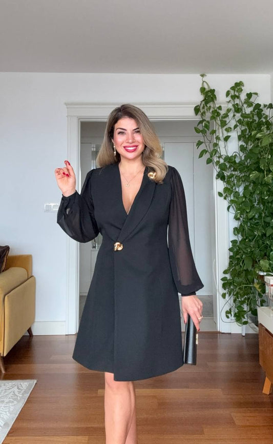 CROSS COLLAR DRESS - BLACK