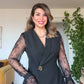 GUIPURE LACE DETAILED DOUBLE-BREASTED CHIC SET - BLACK