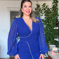 JUMPSUIT WITH CHIFFON SLEEVES AND STONE DETAIL - BLUE