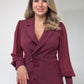 STONE-EMBELLISHED CHIFFON SLEEVE SUIT BORDEAUX