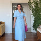 BELTED BUTTON-DOWN MIDI SHIRT DRESS - BABY BLUE