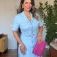 BELTED BUTTON-DOWN MIDI SHIRT DRESS - BABY BLUE