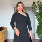 ASYMMETRIC NECKLINE CRYSTAL DETAILED DRESS - BLACK