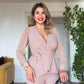 CHIFFON SLEEVE WRAP PEPLUM SUIT - POWDER