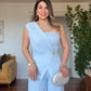 ASYMMETRIC ONE-SHOULDER BLAZER COLLAR WIDE-LEG SUIT - BABY BLUE