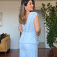ASYMMETRIC ONE-SHOULDER BLAZER COLLAR WIDE-LEG SUIT - BABY BLUE