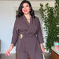 WRAP BELTED BLAZER SET - MOCHA BROWN