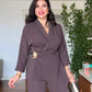 WRAP BELTED BLAZER SET - MOCHA BROWN
