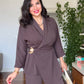 WRAP BELTED BLAZER SET - MOCHA BROWN