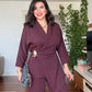 WRAP BELTED BLAZER SET - BURGUNDY