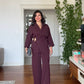 WRAP BELTED BLAZER SET - BURGUNDY