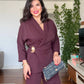 WRAP BELTED BLAZER SET - BURGUNDY