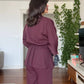 WRAP BELTED BLAZER SET - BURGUNDY