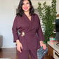 WRAP BELTED BLAZER SET - BURGUNDY