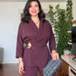 WRAP BELTED BLAZER SET - BURGUNDY
