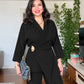 WRAP BELTED BLAZER SET - BLACK