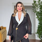 CHIFFON SLEEVE ASYMMETRIC BLAZER SUIT – BLACK