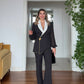 CHIFFON SLEEVE ASYMMETRIC BLAZER SUIT – BLACK