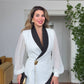 CHIFFON SLEEVE ASYMMETRIC BLAZER SUIT – WHİTE