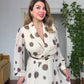 POLKA DOT CHIFFON WRAP DRESS – BEIGE