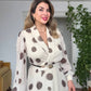 POLKA DOT CHIFFON WRAP DRESS – BEIGE