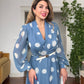 POLKA DOT CHIFFON WRAP DRESS – BLUE