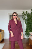 GOLD BUTTON DETAIL OVERSIZE SUIT – BURGUNDY