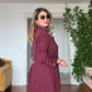 GOLD BUTTON DETAIL OVERSIZE SUIT – BURGUNDY