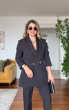 GOLD BUTTON DETAIL OVERSIZE SUIT – BLACK