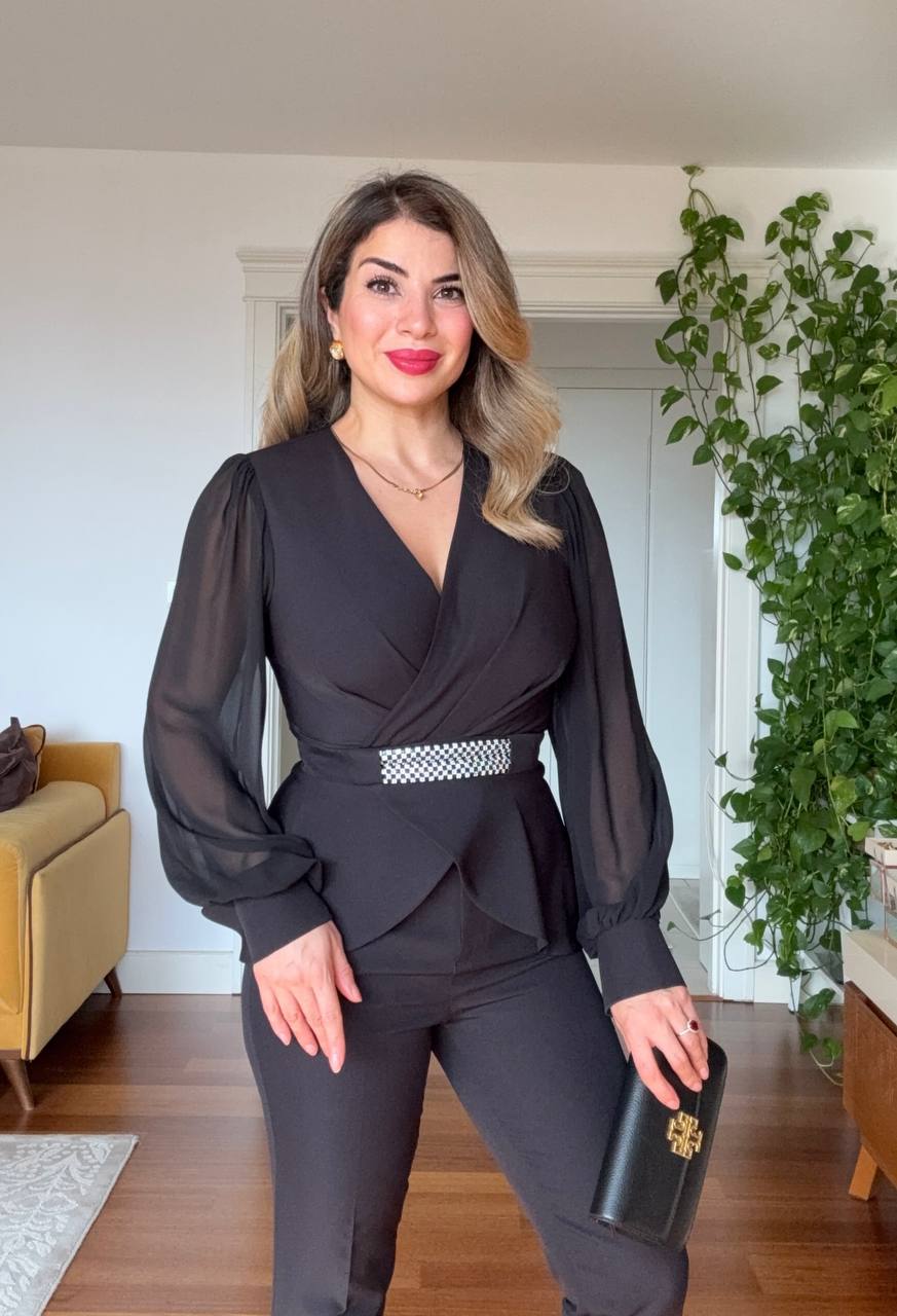 STONE BELT DETAILED SUIT - BLACK